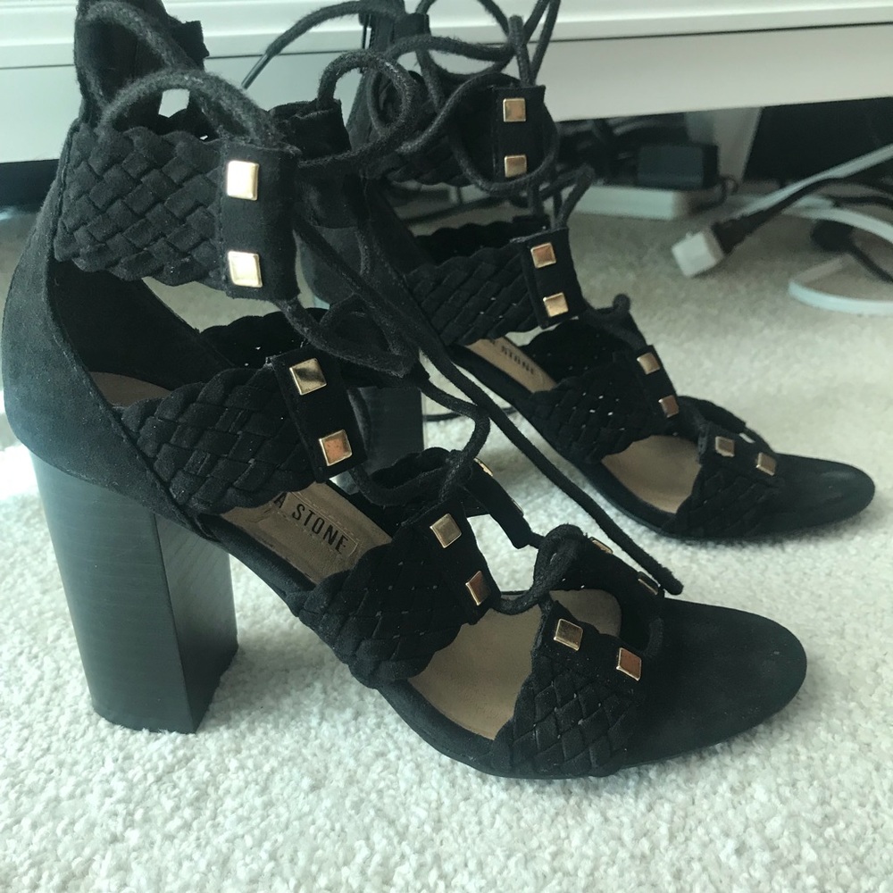 Strappy lace up block heel